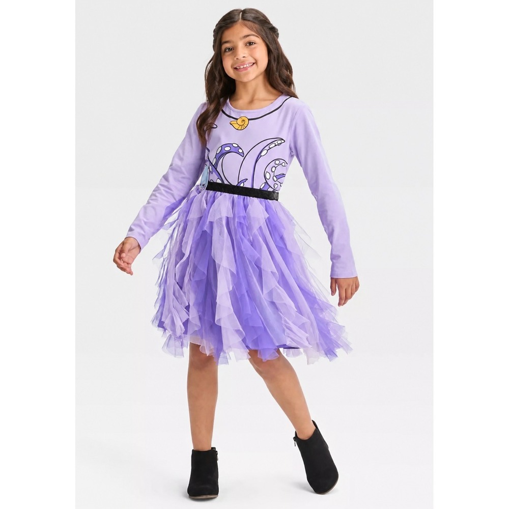 DISNEY VILLAINS Kids Girls New Tulle Dress LARGE 10/12 Ursula Purple DSVI03OQDK